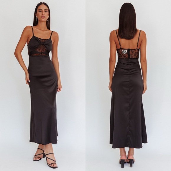 Hello Molly Black Satin Maxi Dress - Picture 3 of 4